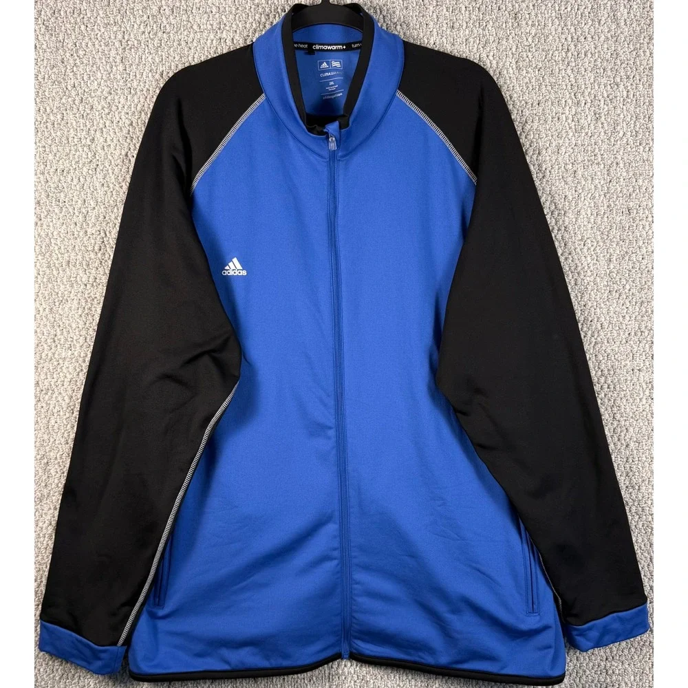 Adidas ClimaWarm+ Golf Jacket 2XL Blue Black Full Zip Fleece Z83880 Mens Coat